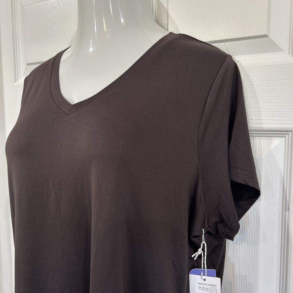 Fit Collective Soft V Neck Plus Size 1X Brown Shirt Top Casual Fitness Stretch - Picture 3 of 9